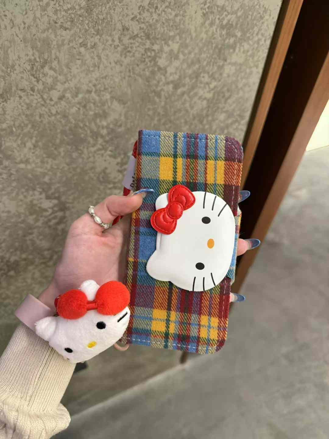 Kitty Checkered Flip Case For iPhone With Kitty Charm
