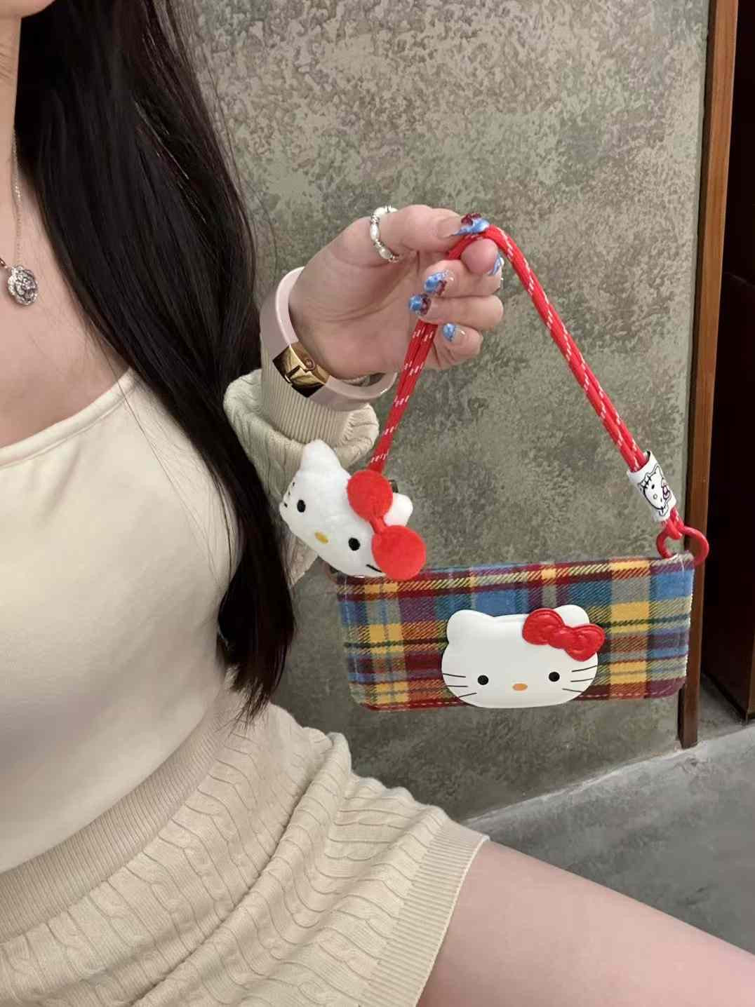 Kitty Checkered Flip Case For iPhone With Kitty Charm