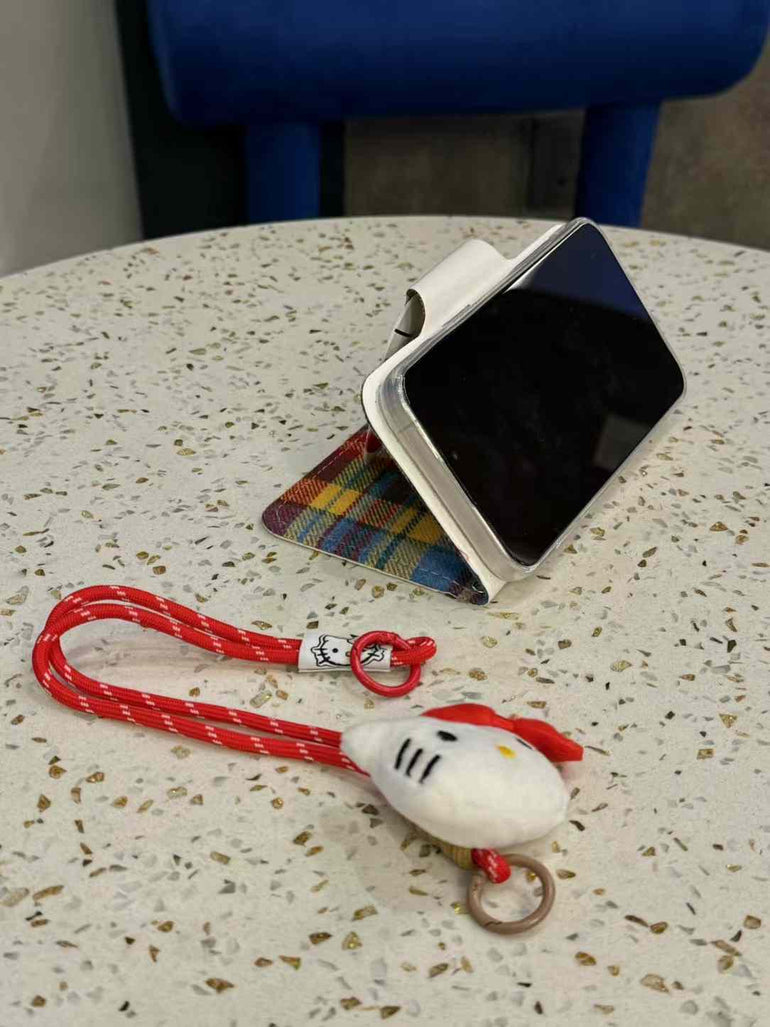 Kitty Checkered Flip Case For iPhone With Kitty Charm