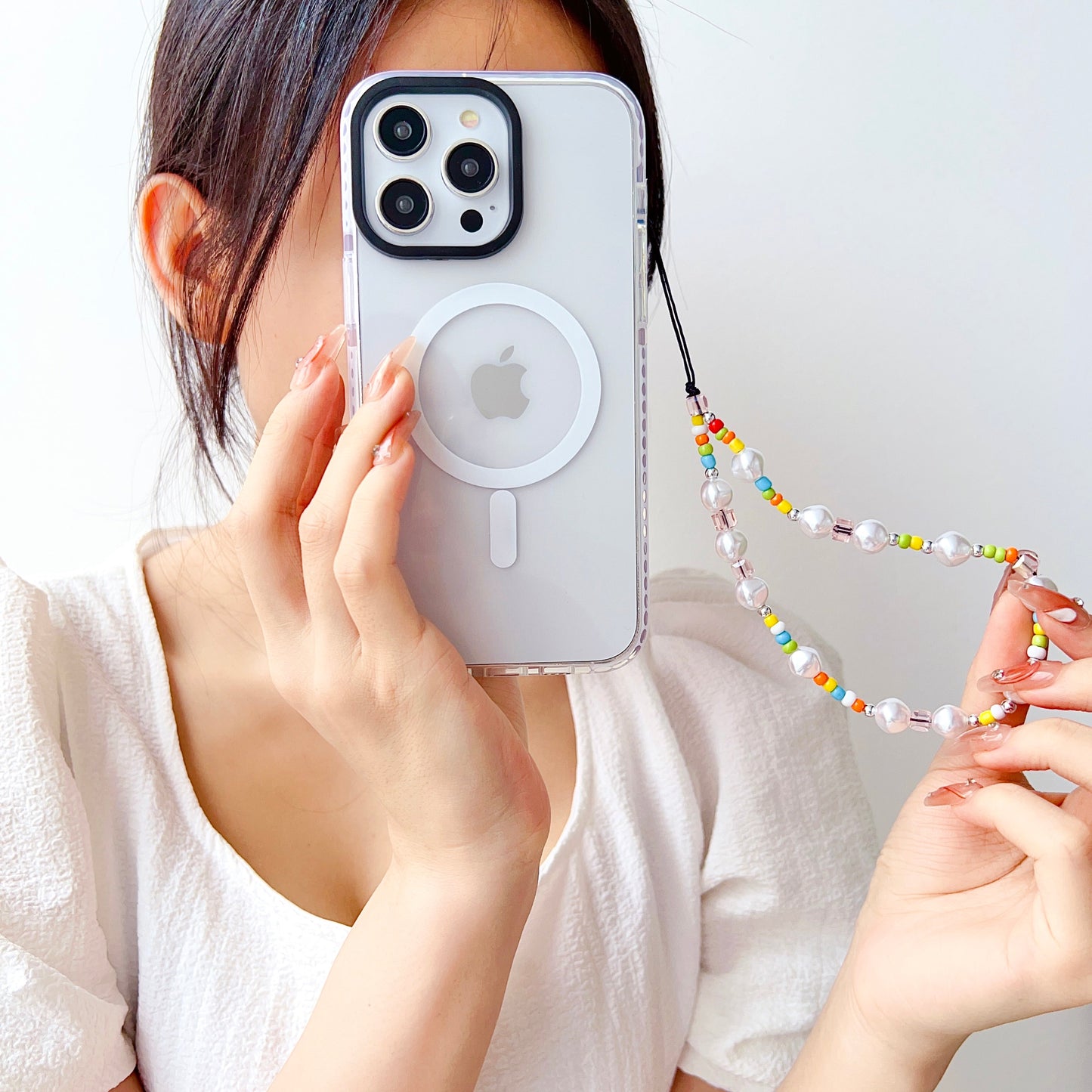 Transparent Silicon Impact Case for iPhone With Magsafe And White Heart Charm