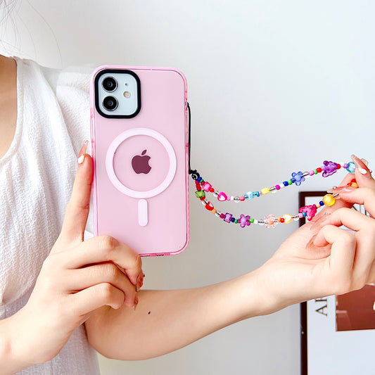 Pink Silicon Impact Case for iPhone With Magsafe And Flower Charm