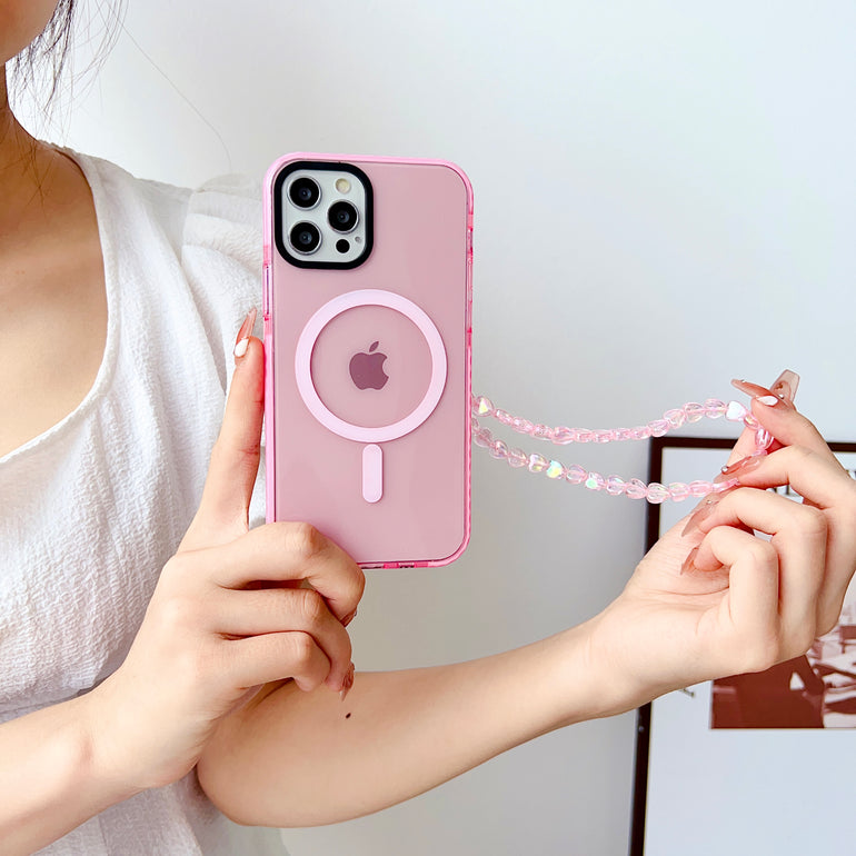 Pink Silicon Impact Case for iPhone With Magsafe And Pink Crystal Charm