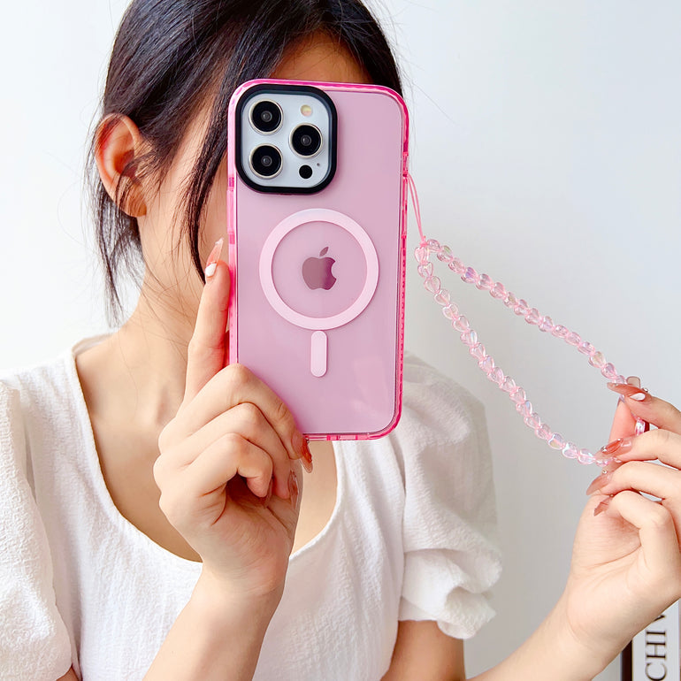 Pink Silicon Impact Case for iPhone With Magsafe And Pink Crystal Charm