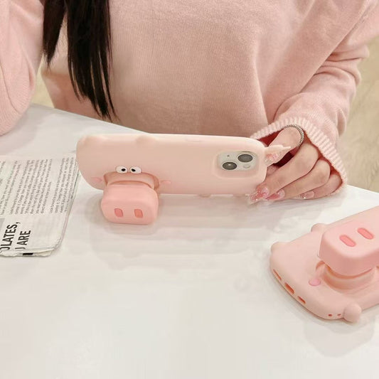 3D Pig Silicon Case For iPhone With Inbuilt Holder