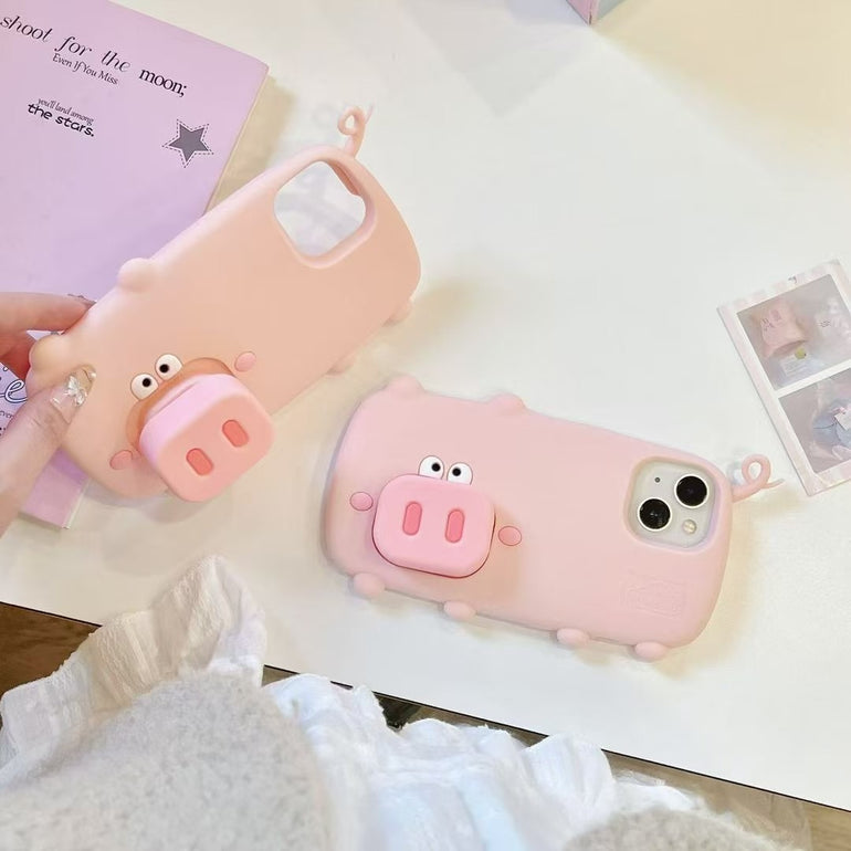 3D Pig Silicon Case For iPhone With Inbuilt Holder
