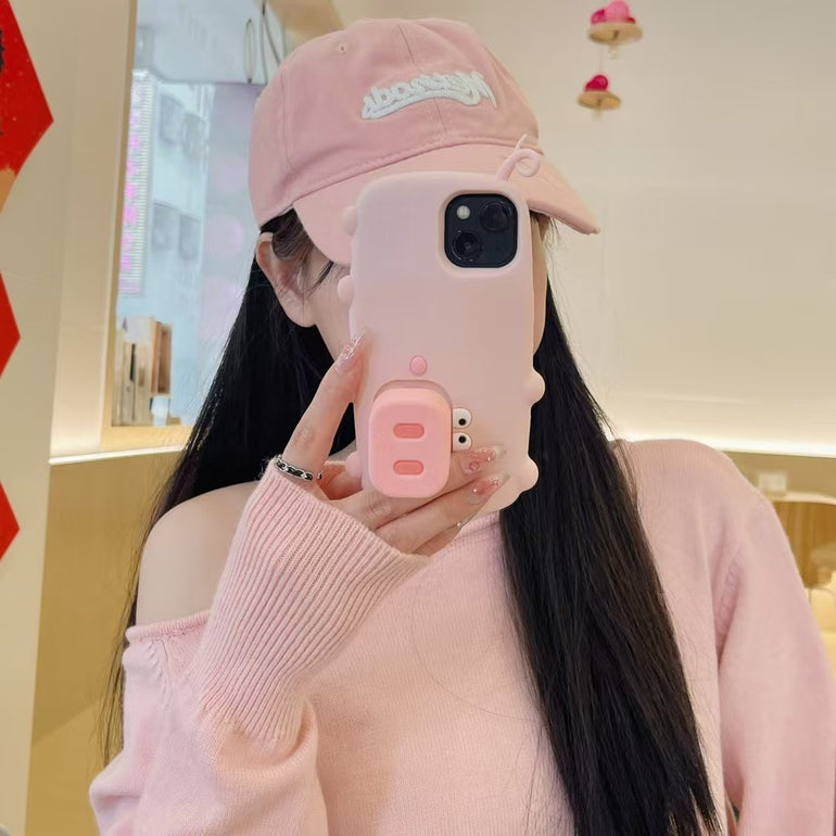 3D Pig Silicon Case For iPhone With Inbuilt Holder
