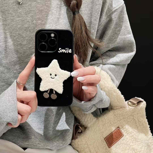Smiley Moon And Star Embroidery Case For iPhone