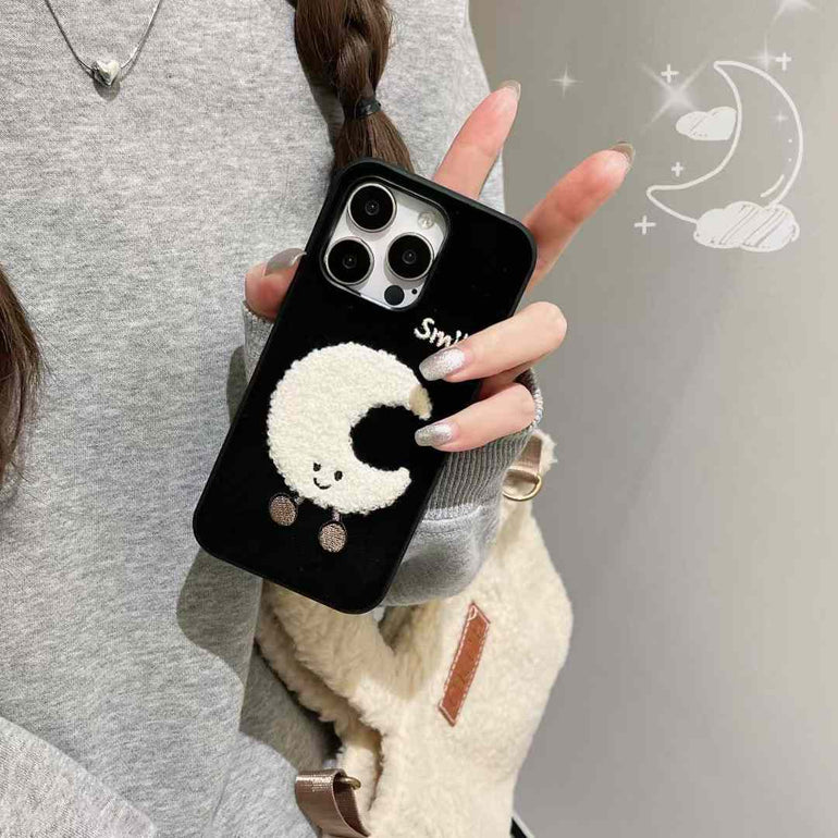 Smiley Moon And Star Embroidery Case For iPhone