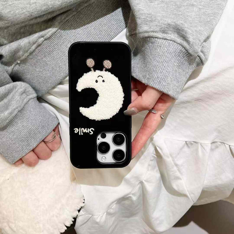 Smiley Moon And Star Embroidery Case For iPhone