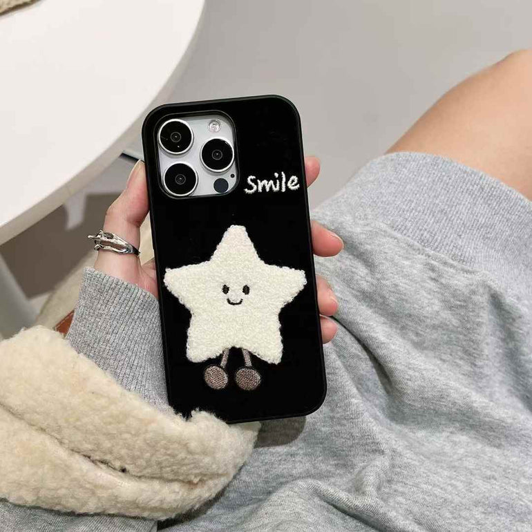 Smiley Moon And Star Embroidery Case For iPhone