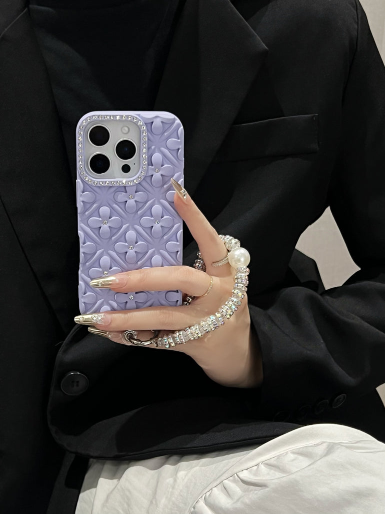 Luxury 3D Floral iPhone Cases with Pearl Bracelet Strap