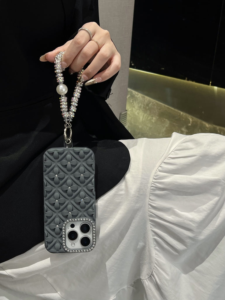 Luxury 3D Floral iPhone Cases with Pearl Bracelet Strap