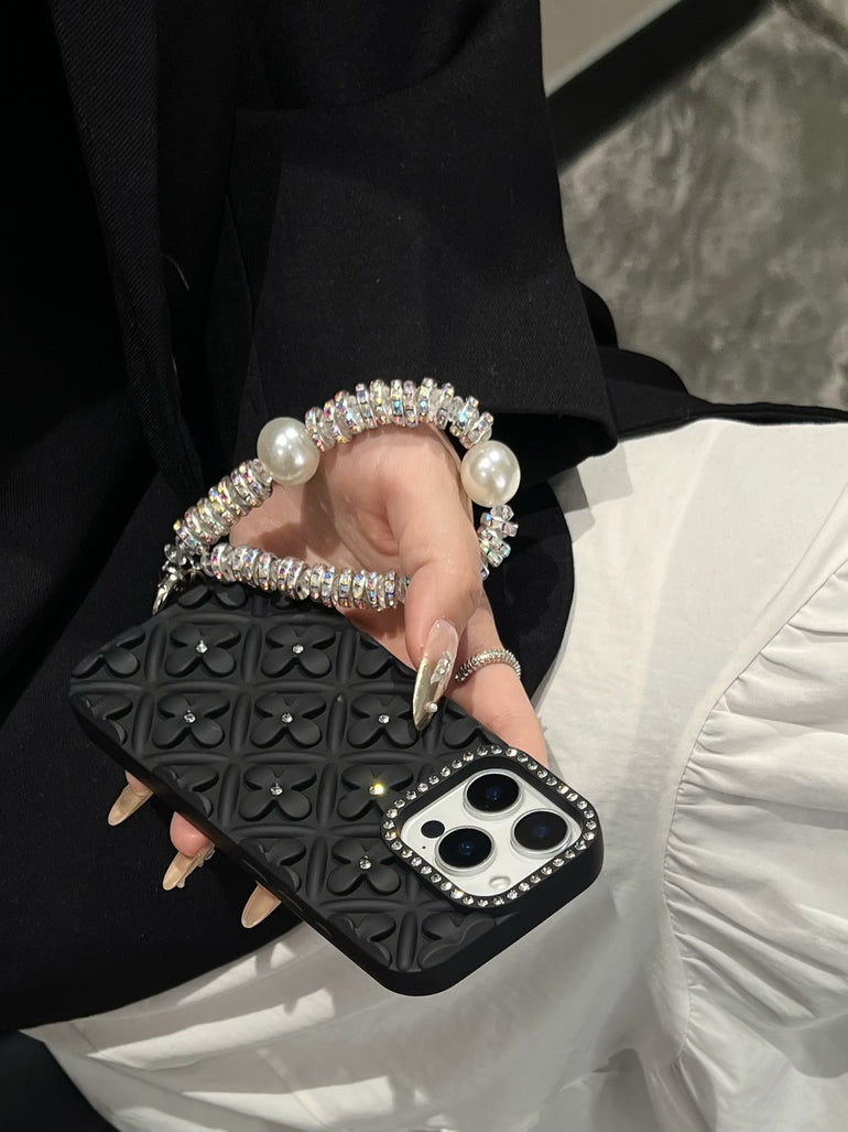 Luxury 3D Floral iPhone Cases with Pearl Bracelet Strap