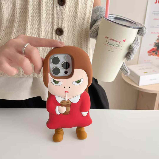 Angry Girl Drinking Coffee Silicon Case For iPhone