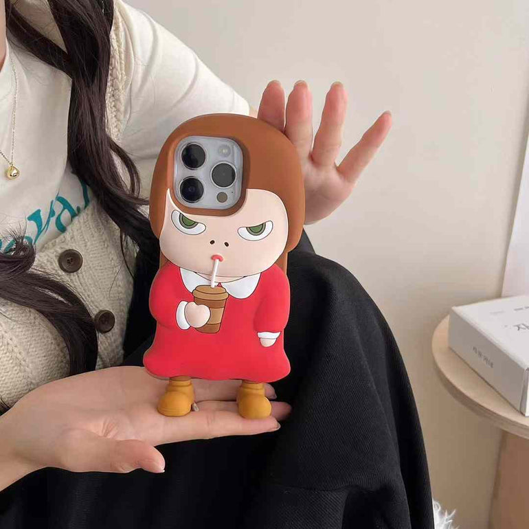 Angry Girl Drinking Coffee Silicon Case For iPhone