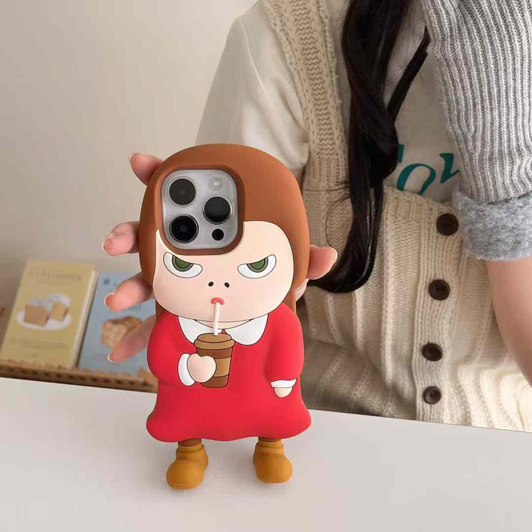 Angry Girl Drinking Coffee Silicon Case For iPhone