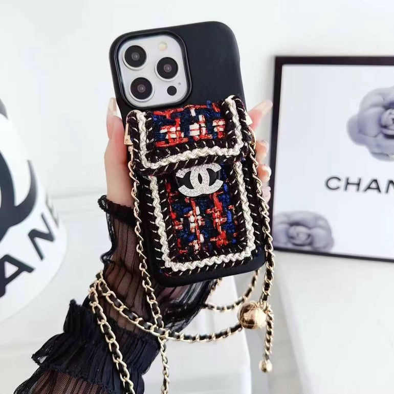 Luxury Branded Leather Crochet Wallet Case For iPhone With Sling light pink