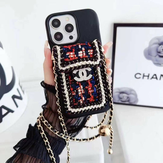 Luxury Branded Leather Crochet Wallet Case For iPhone With Sling black and red