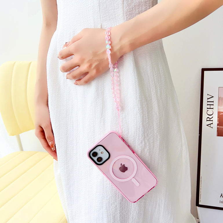 Pink Silicon Impact Case for iPhone With Magsafe And Pink Crystal Charm