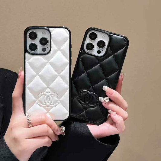 Luxury Branded Quilted Leather Case For iPhone white
