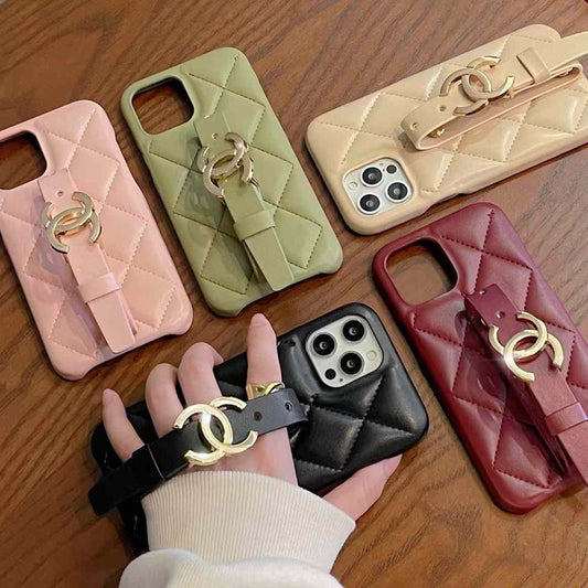 Luxury Branded Quilted Leather Case for iPhone With Belt Holder