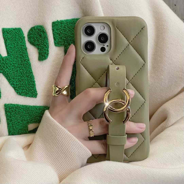 Luxury Branded Quilted Leather Case for iPhone With Belt Holder