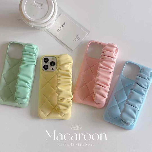 Quilted Leather Case for iPhone With Fluffy Holder