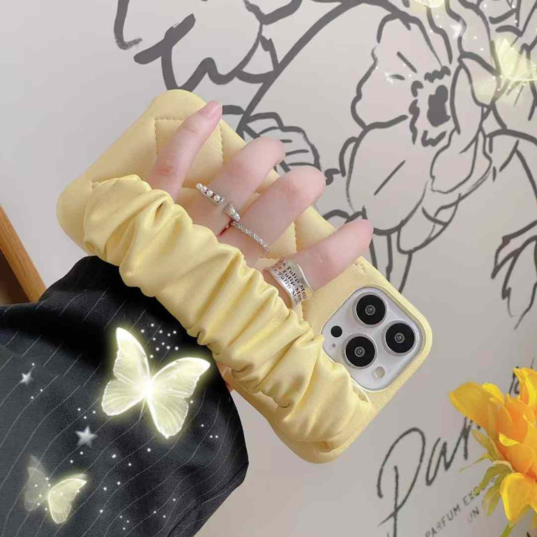 Quilted Leather Case for iPhone With Fluffy Holder