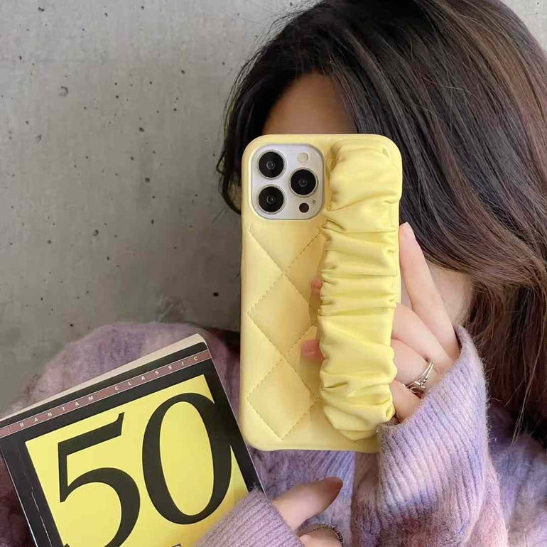 Quilted Leather Case for iPhone With Fluffy Holder