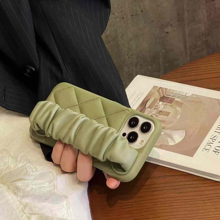 Quilted Leather Case for iPhone With Fluffy Holder