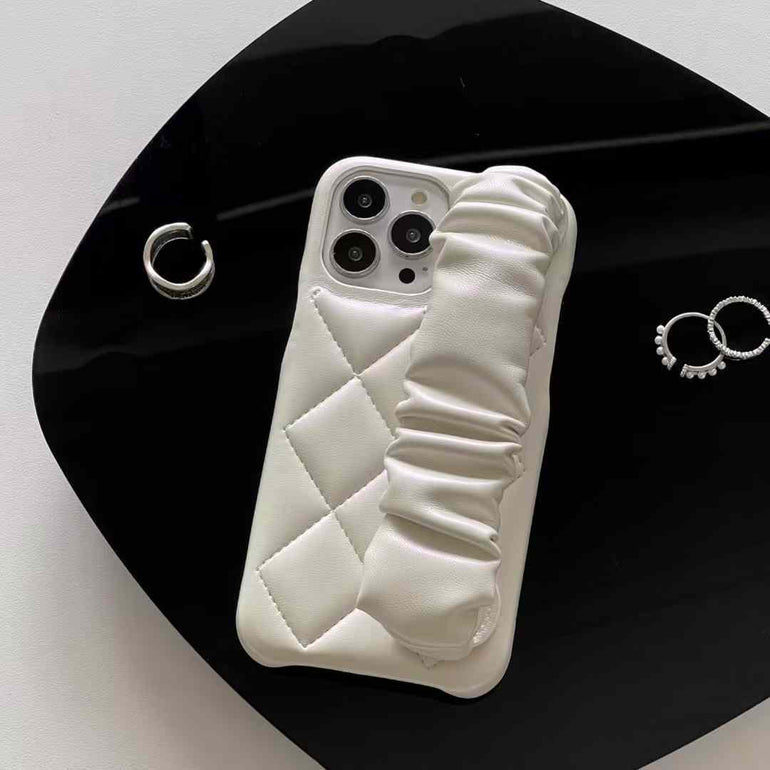 Quilted Leather Case for iPhone With Fluffy Holder