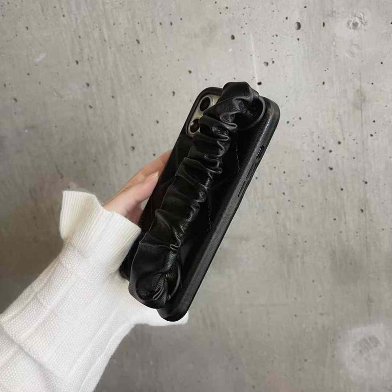 Quilted Leather Case for iPhone With Fluffy Holder