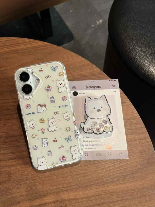 Lucky Day ! Puppy Pattern Silicon Case For iPhone With Puppy Holder