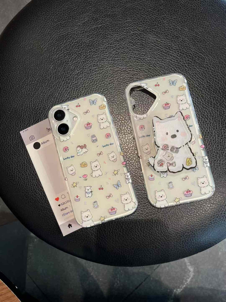 Lucky Day ! Puppy Pattern Silicon Case For iPhone With Puppy Holder