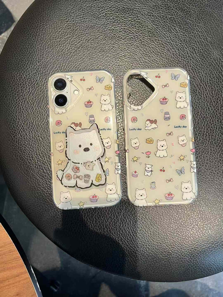 Lucky Day ! Puppy Pattern Silicon Case For iPhone With Puppy Holder