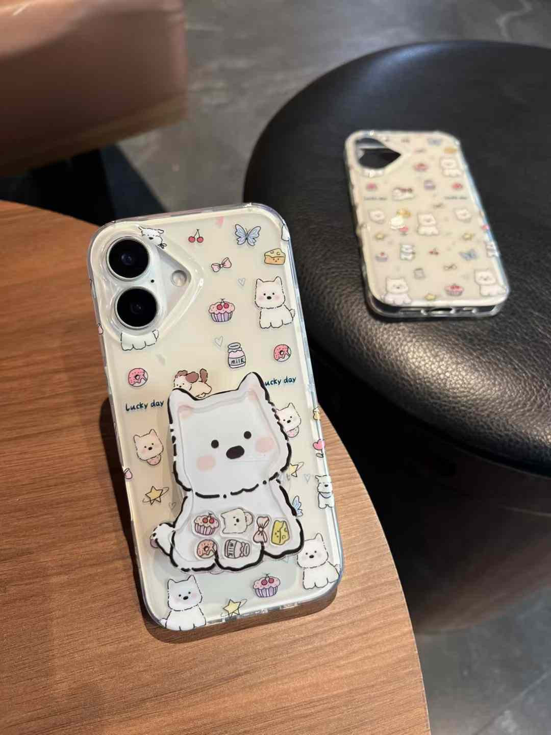 Lucky Day ! Puppy Pattern Silicon Case For iPhone With Puppy Holder