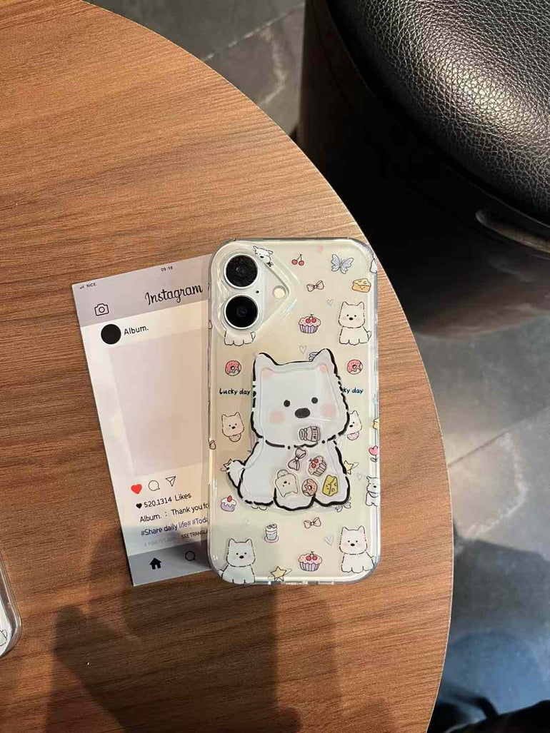 Lucky Day ! Puppy Pattern Silicon Case For iPhone With Puppy Holder