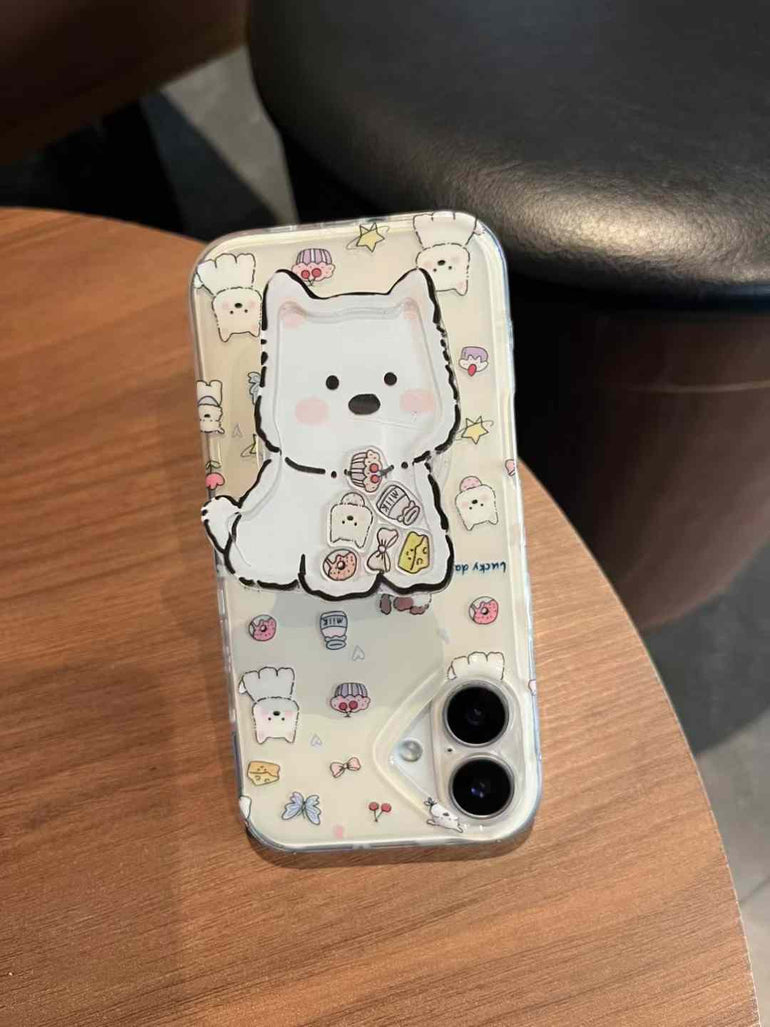 Lucky Day ! Puppy Pattern Silicon Case For iPhone With Puppy Holder