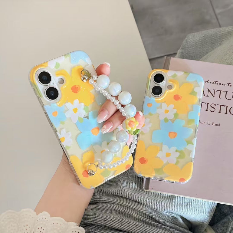 Daisy Pattern Silicon iPhone Case With Anti Fall Holder