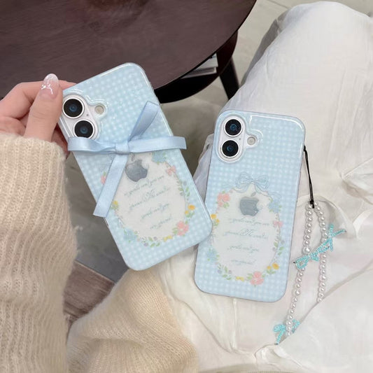 Bow Check Silicon Case For iPhone With Bow Charm