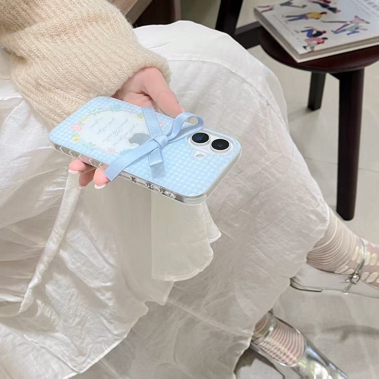 Bow Check Silicon Case For iPhone With Bow Charm