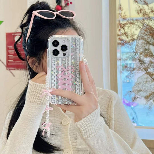 Glitter Bow Silicon Case For iPhone With Bow Beaded Charm
