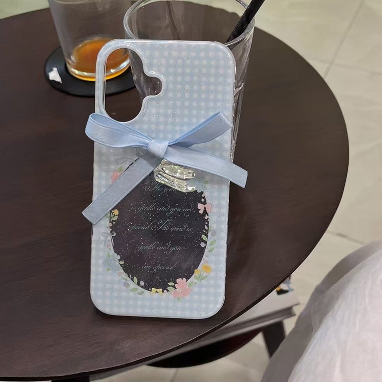 Bow Check Silicon Case For iPhone With Bow Charm