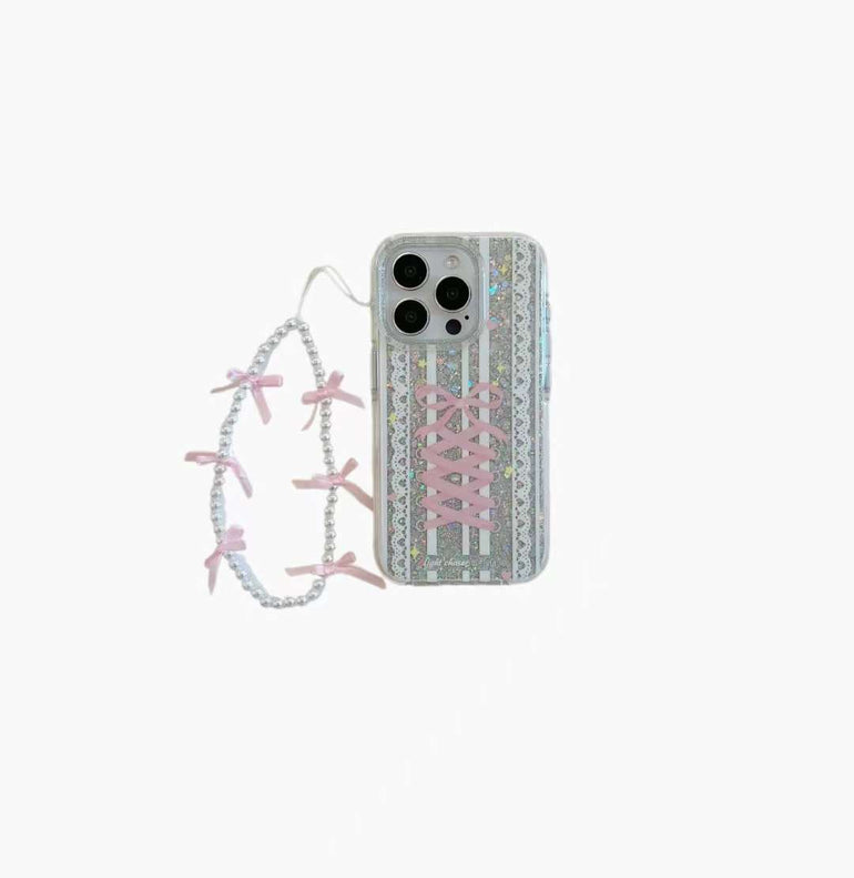 Glitter Bow Silicon Case For iPhone With Bow Beaded Charm