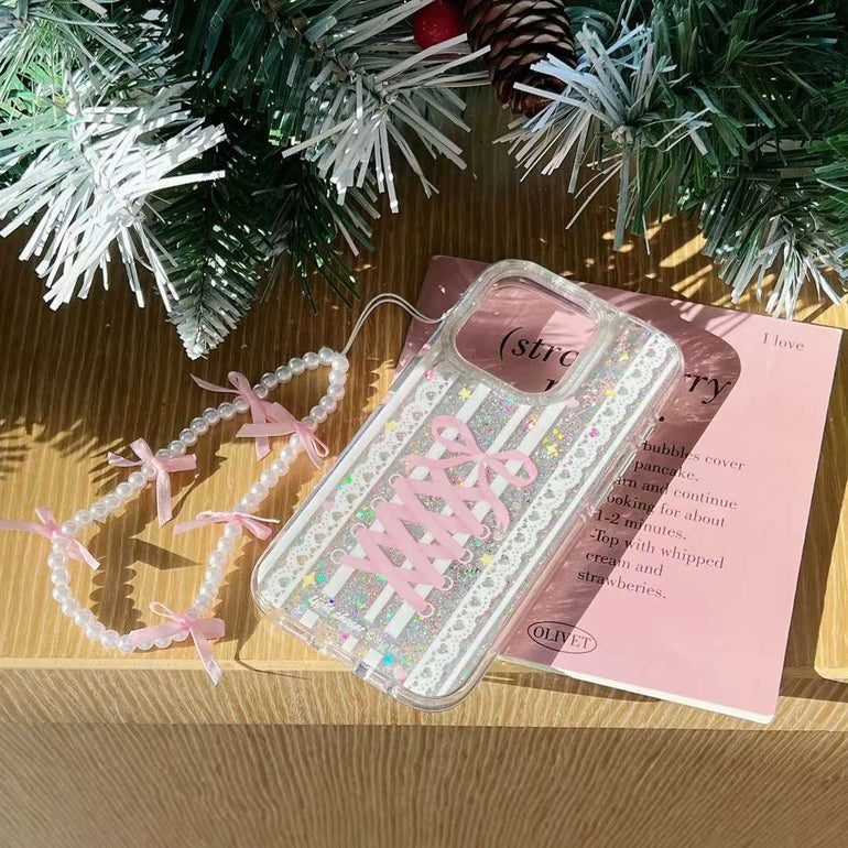 Glitter Bow Silicon Case For iPhone With Bow Beaded Charm