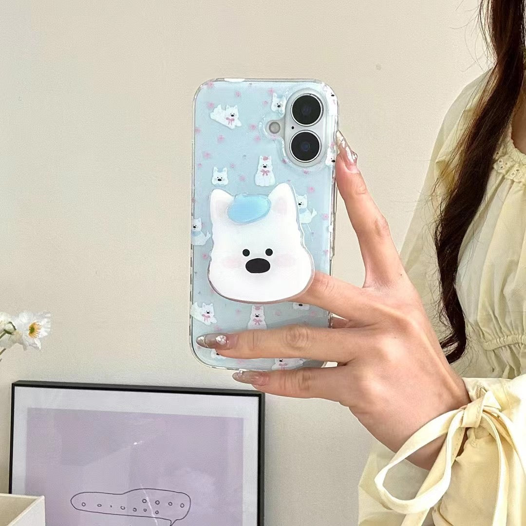 Dog Pattern Silicon Case For iPhone With Dog Holder