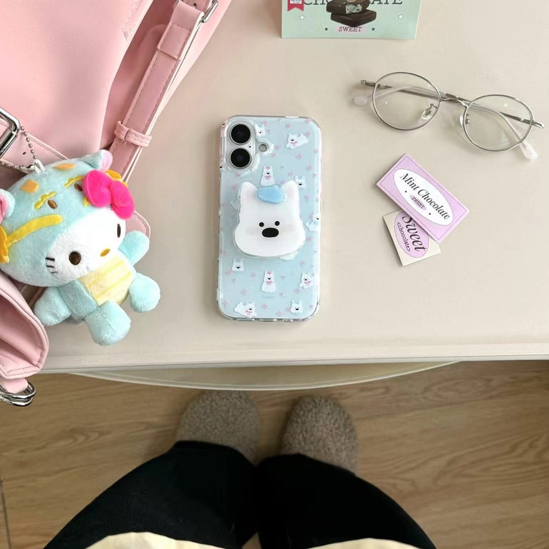 Dog Pattern Silicon Case For iPhone With Dog Holder