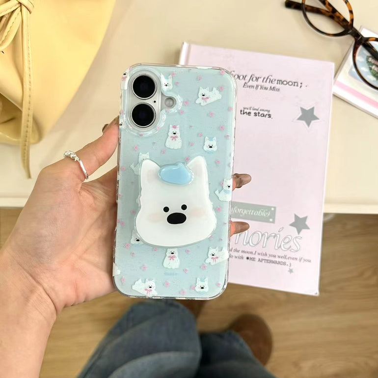 Dog Pattern Silicon Case For iPhone With Dog Holder