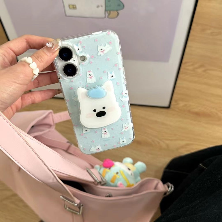 Dog Pattern Silicon Case For iPhone With Dog Holder