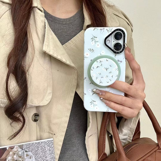 White Flower Magsafe iPhone Case With Magsafe Holder